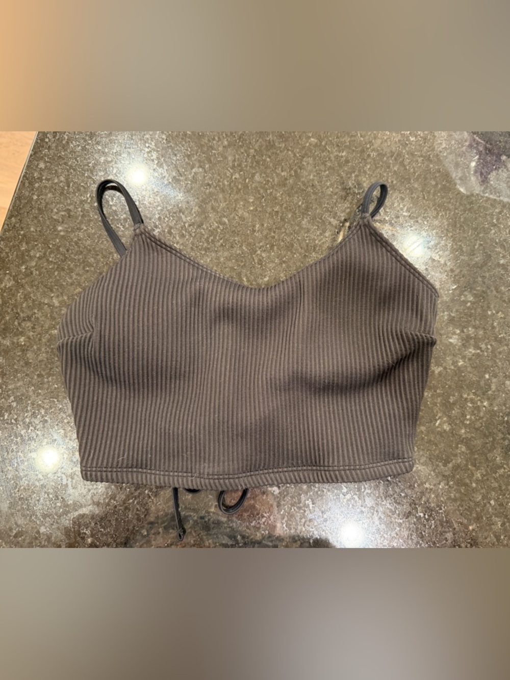 Hollister Ribbed Spaghetti Strap Crop Top in Dark Brown